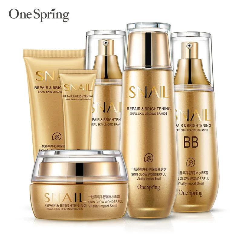 6pcs Snail Anti-aging Skin Care Sets Moisturizing Facial Set Skincare Products Face Cream Facial Cleanser Toner Face Care Kits