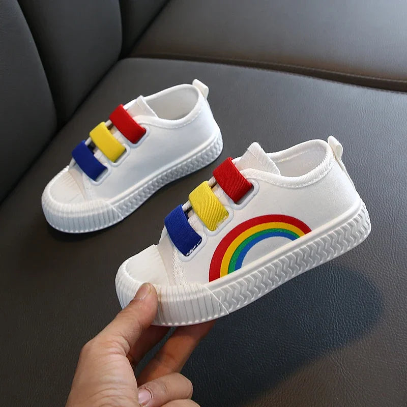 New Children Canvas Shoes Girls Running Sneakers Breathable Spring Fashion Kids Shoes For Boys Rainbow Print Casual Shoes