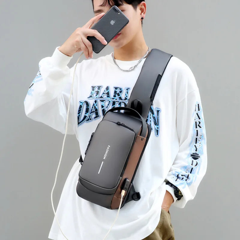 Password Lock Anti-theft Men's Bag Men's Chest Bag Casual Sports Small Backpack Shoulder Crossbody Bag Motorcycle Bag Trendy