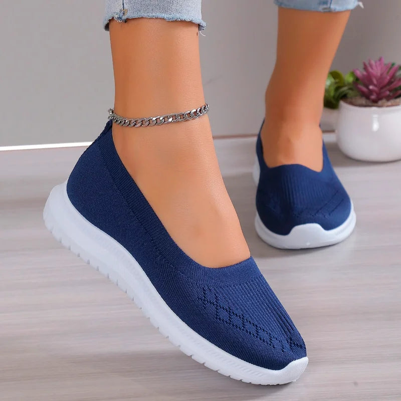 Women's Shoes 2023 High Quality Knitted Women's Vulcanize Shoes Breathable Women Sneakers Flat Heel Slip-on Ladies Casual Shoes