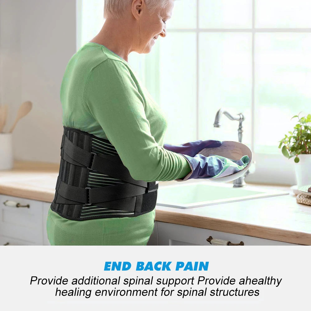 Adjustable Waist Support Belt Anti-skid Lumbar Brace with 6 Stays for Men Women Lower Back Pain Relief, Sciatica Scoliosis, Work