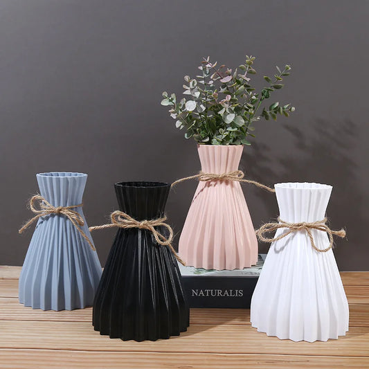 Nordic Flower Vase Imitation Ceramic Plastic Flower Vase Pot Home Living Room Desktop Decoration Wedding Centerpiece Arrangement