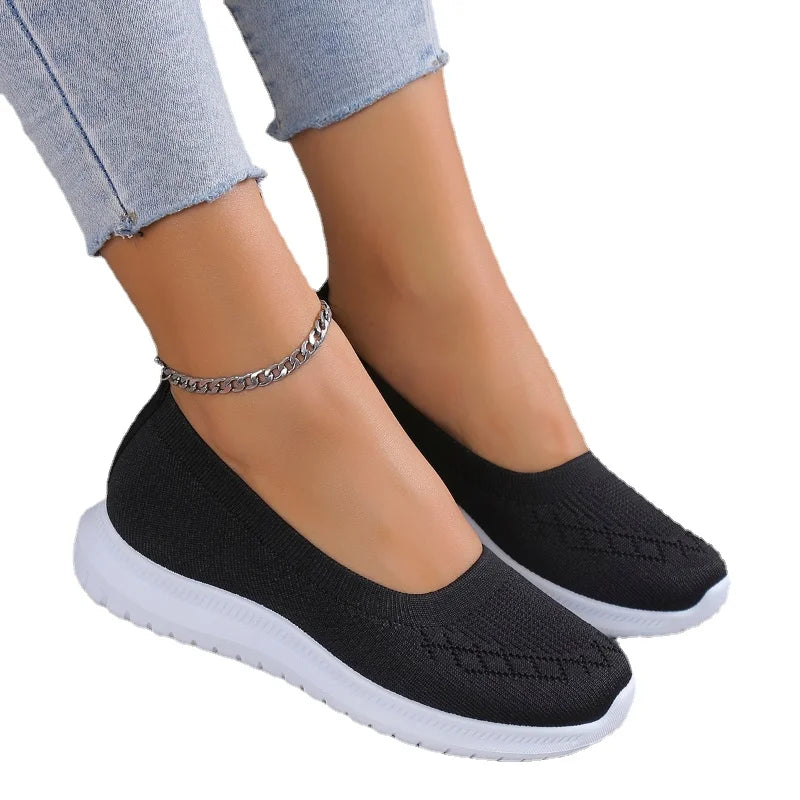 Women's Shoes 2023 High Quality Knitted Women's Vulcanize Shoes Breathable Women Sneakers Flat Heel Slip-on Ladies Casual Shoes