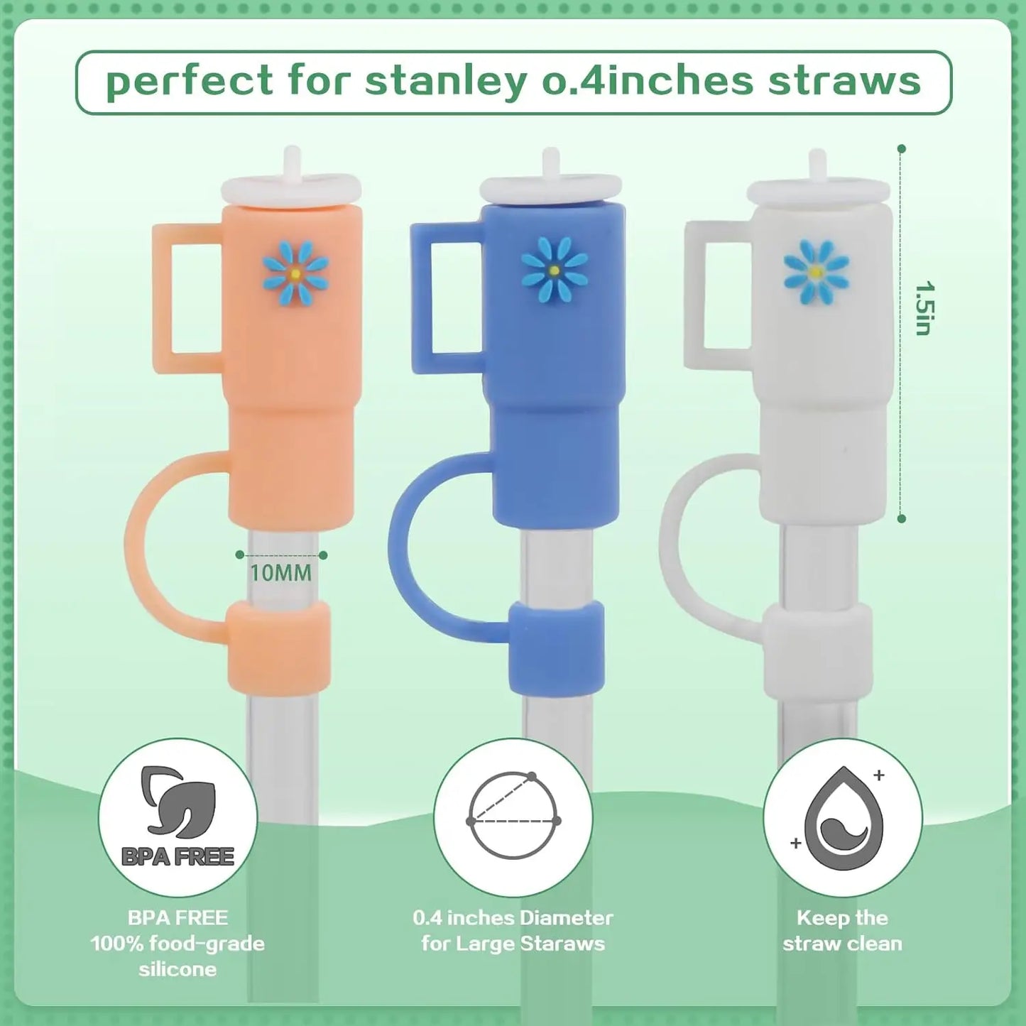 5Pcs Straw Cover Cap for Stanley Cup, Silicone Straw Topper Compatible with Stanley 30&40 Oz Tumbler with Handle