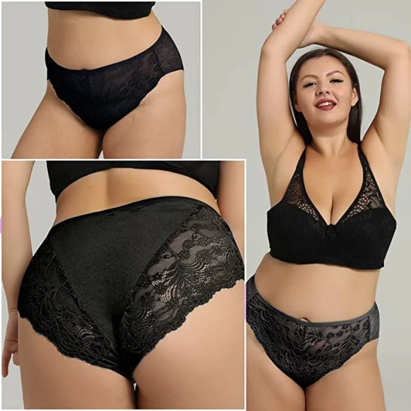 6/10PCS Plus Size Lace Cheeky Women Panties Floral Sexy Lingerie Cheeky High-Waist Briefs Women's Underwear Breathable Intimate