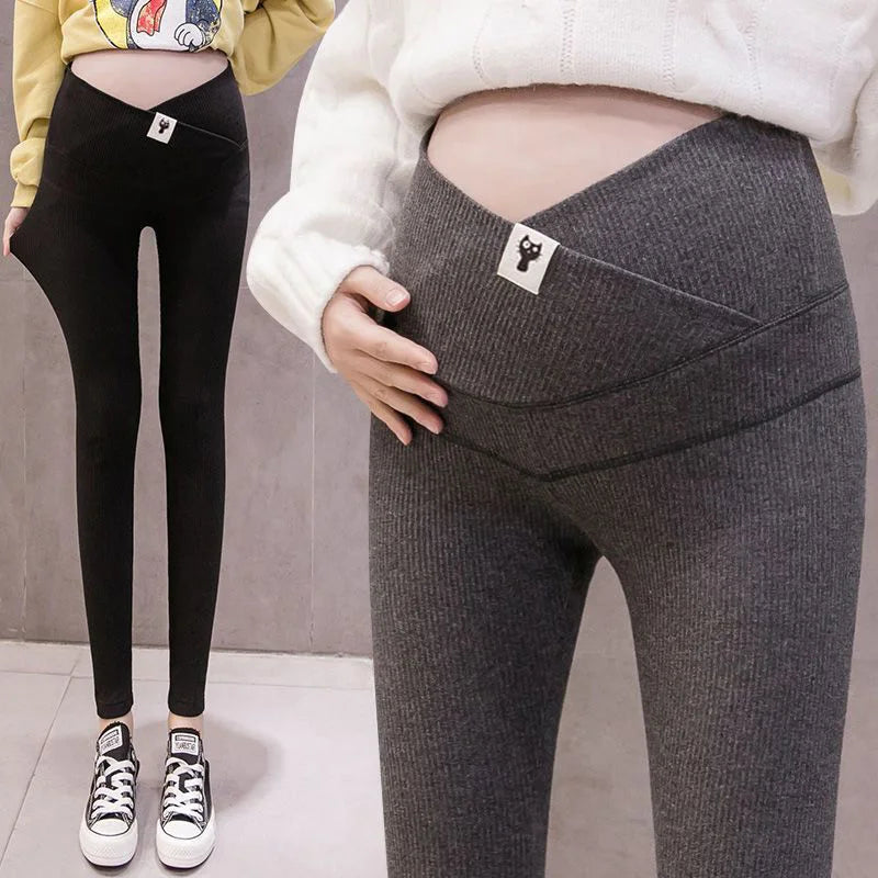 Low-Waist Across Design Maternity Solid Color Leggings Spring Skinny Pants Clothes For Pregnant Women Autumn Pregnancy Trousers