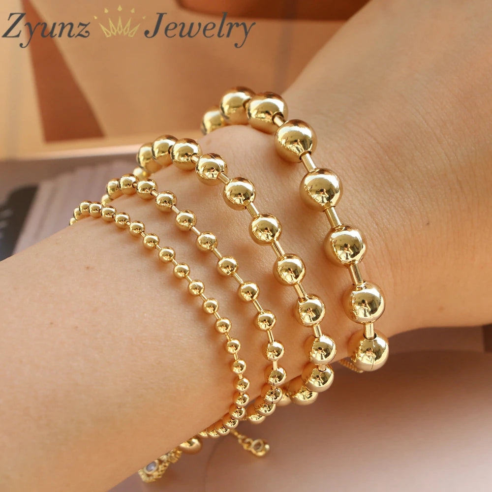 10PCS, 3/4/6/8MM Gold Plated Beads Chain Bracelets for Women