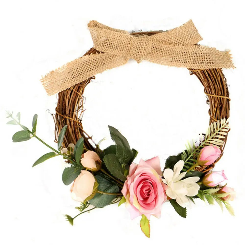 10-30CM Round/Heart  Shape Sepak Takraw Wreath Wicker Rattan Garland Door Hanging Decor