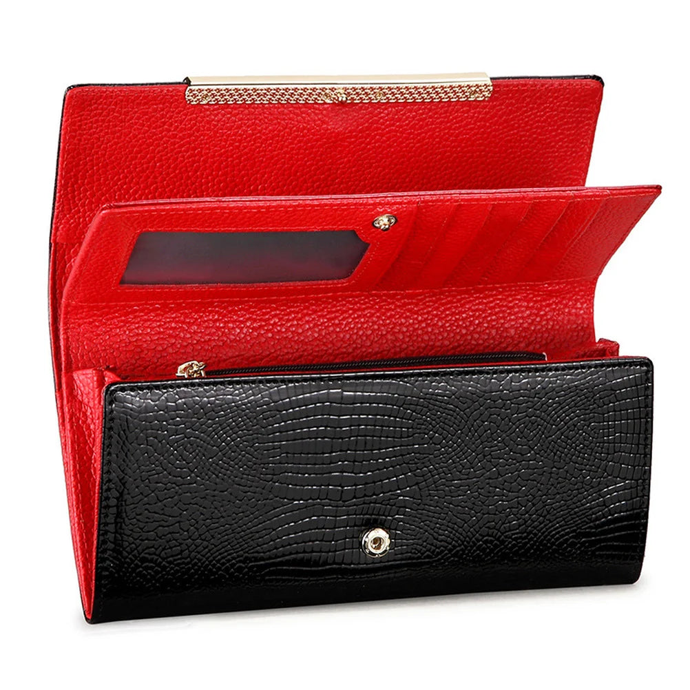 High Quality Genuine Leather Wallets Women 2023 New Fashion Luxury Crocodile Purses Long Large Capacity Female Clutch Bag