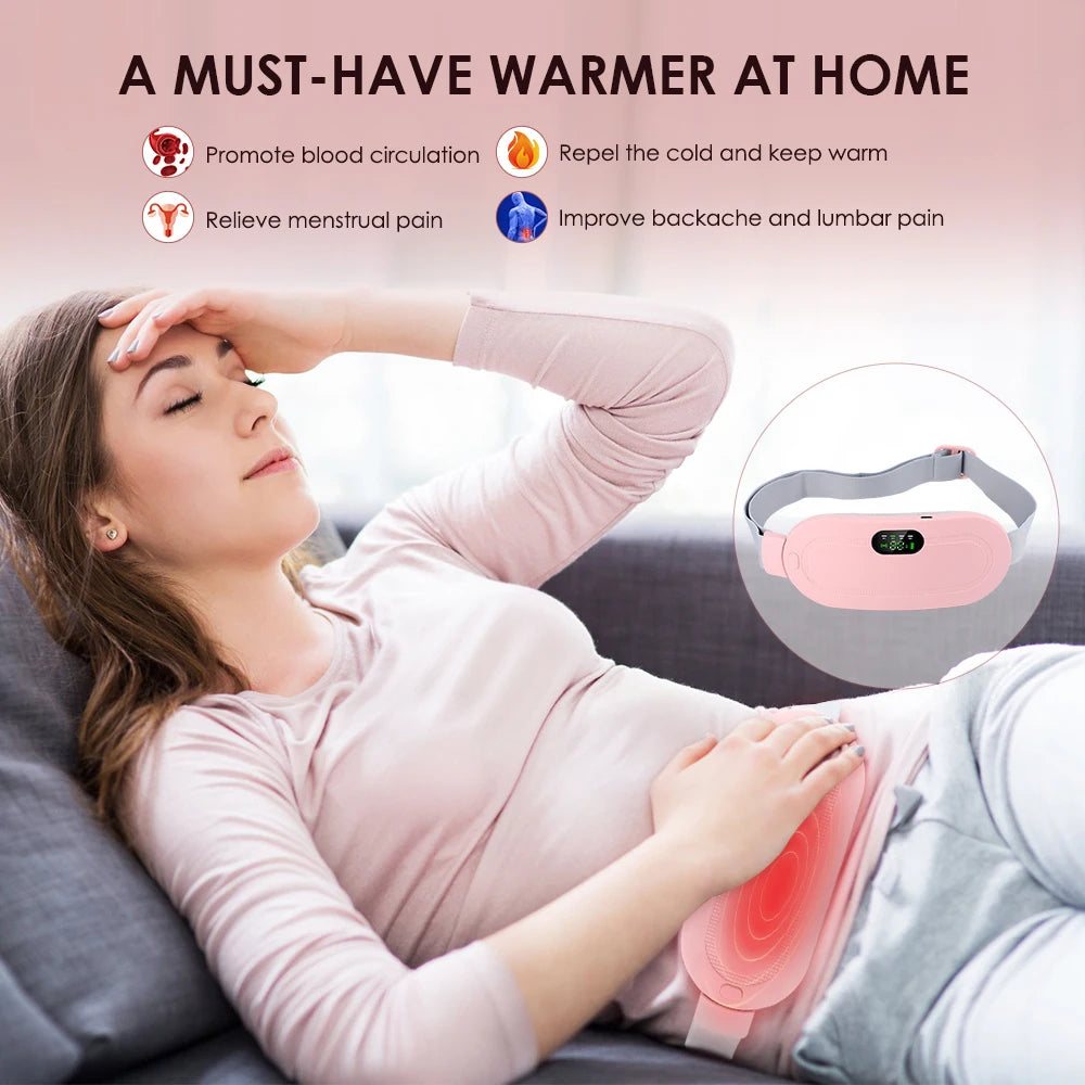 Rechargeable Electric Period Cramp Massager with Vibrator Heating Belt for Menstrual Relief Pain