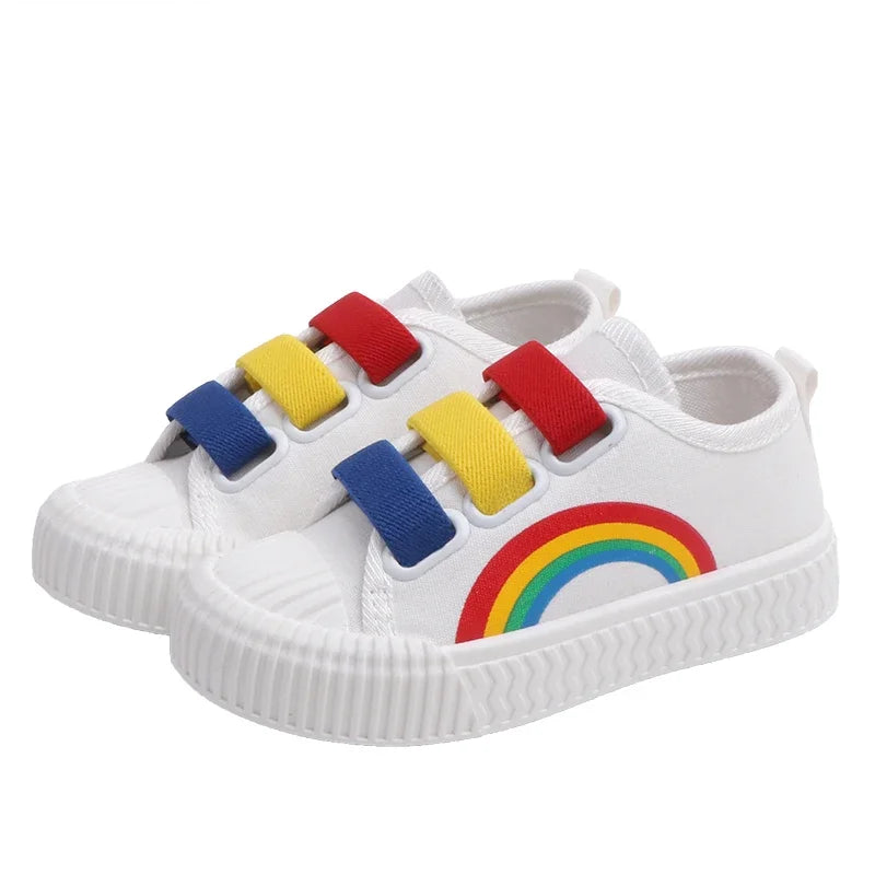 New Children Canvas Shoes Girls Running Sneakers Breathable Spring Fashion Kids Shoes For Boys Rainbow Print Casual Shoes