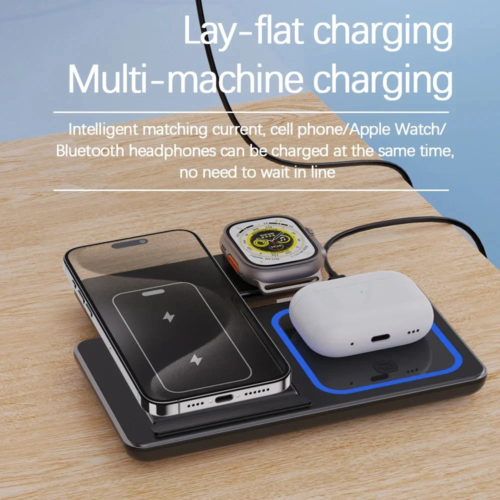 3 in 1 Wireless Charger Stand Pad For iPhone 15 14 13 12 X Max Foldable Fast Charging Station Dock For IWatch 8 7 SE AirPods Pro