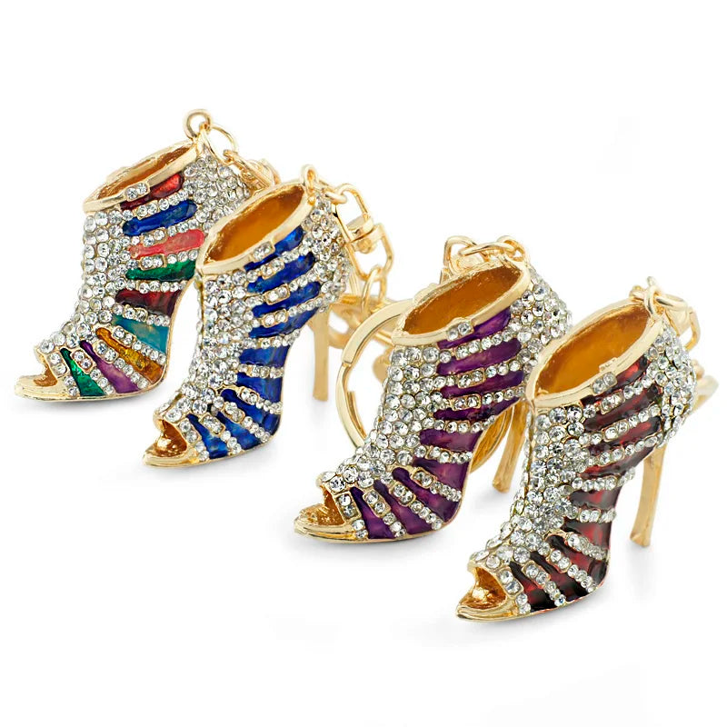 Charm High heel Shoes Keyrings Keychains Exquisite Crystal Trendy Purse Bag Buckle Pendant For Car key chains Jewelry K220