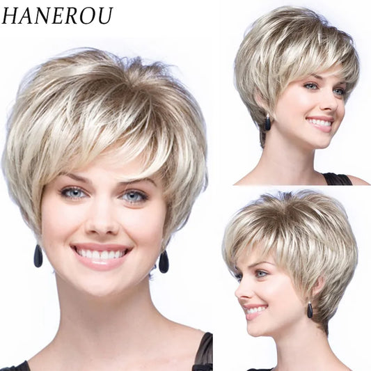 Ombre Blonde Wig Synthetic Wigs for White Women Short Pixie Hair Wig Natural Looking Heat Resistant Fiber