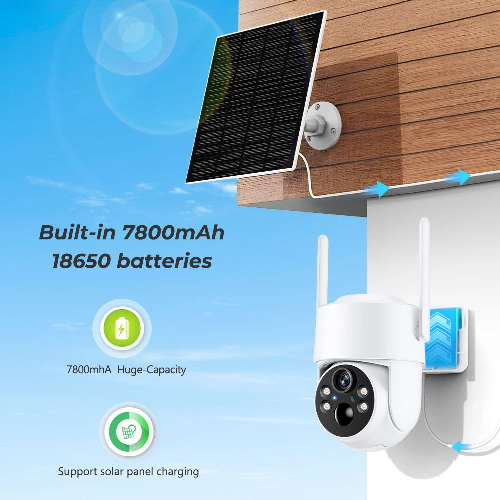 BESDER WiFi PTZ Camera Outdoor Wireless Solar IPCamera 4MP HD Built-in Battery Video Surveillance Camera Long Time Standby iCsee