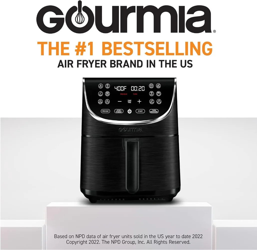 Gourmia Air Fryer Oven Digital Display 7 Quart Large AirFryer Cooker 12 Touch Cooking Presets, XL Air Fryer Basket 1700w Power