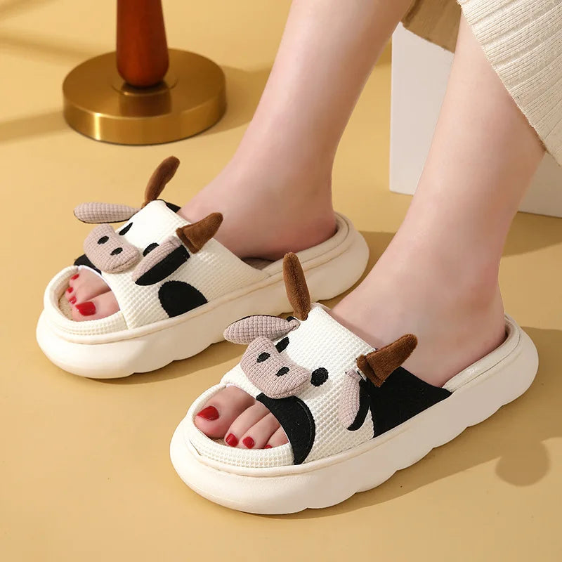 Cute Animal Slipper For Women Girls Fashion Kawaii Fluffy Winter Warm Slippers Woman Cartoon Milk Cow House Slippers Funny Shoes