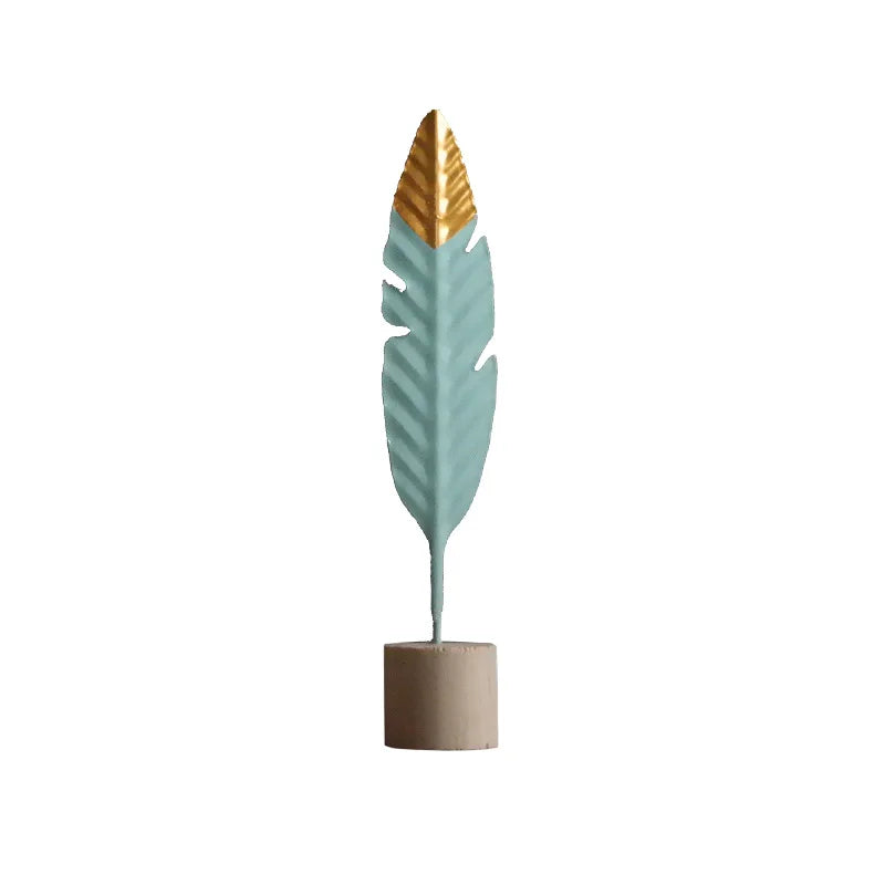 Nordic Iron Art Feather Golden Figurines Cerulean Creative Plume Ornaments Home Decoration Living Room Decor Desk Accessories