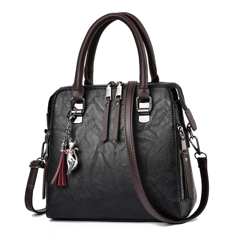 Tassel Decor Satchel Bag, Fashion PU Leather Shoulder Bag, Women's Double Handle Office & Work Purse