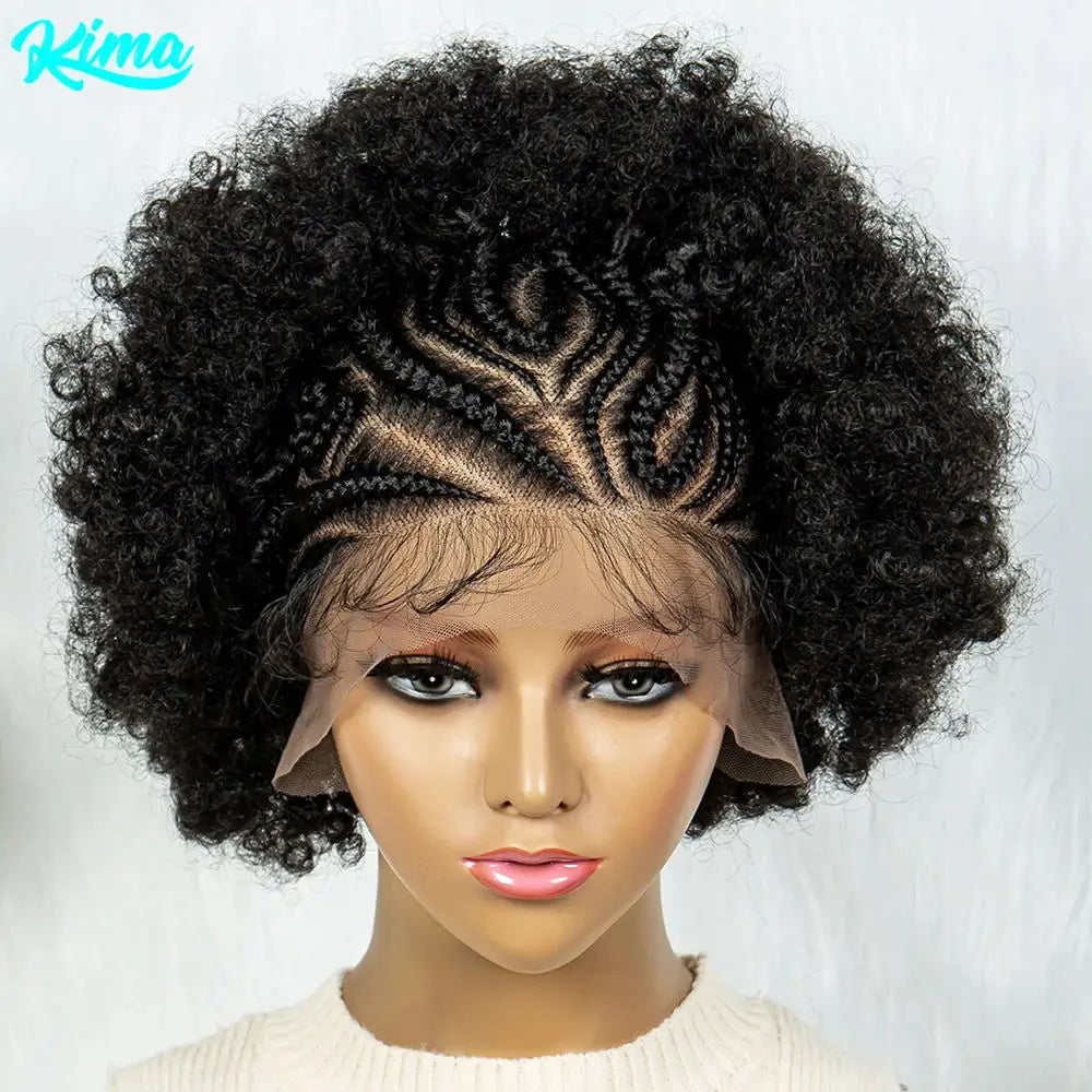 13x6 Braided Synthetic Lace Front Wig With Curly Baby Hair For Women.