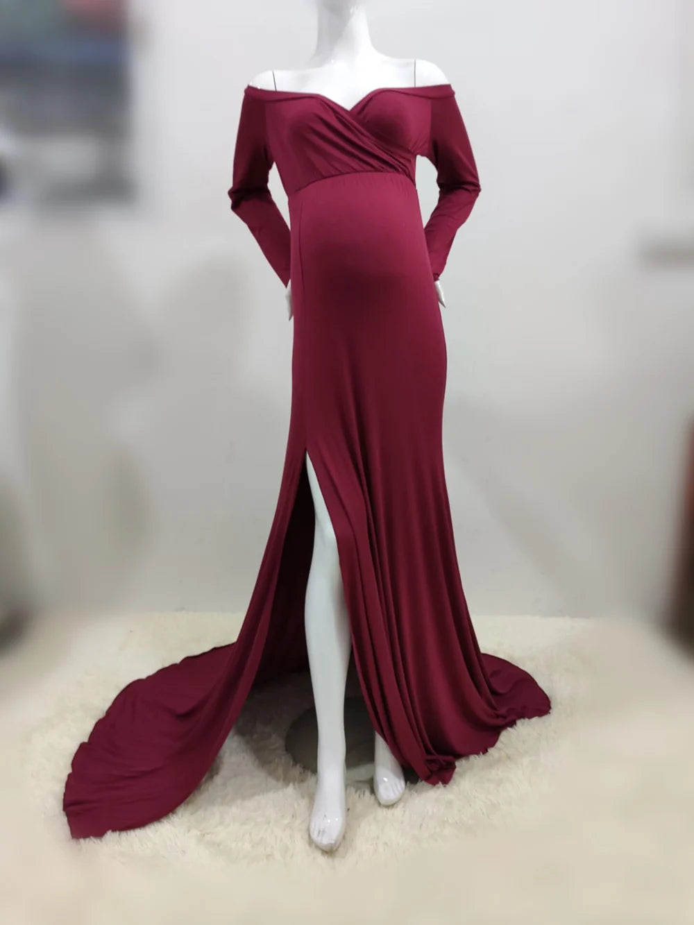 New Off Shoulder Long Sleeve Maternity Dresses Fitted Sheath Pregnancy Dress Photo Shoot Vestidos De Fiesta De Noche