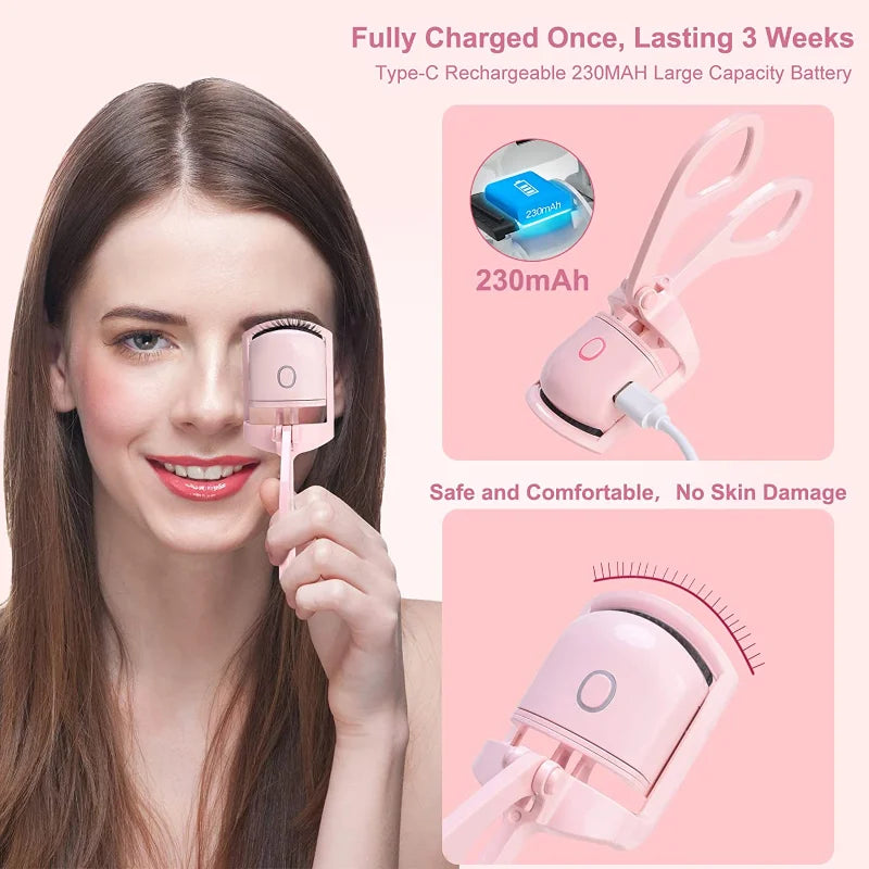 "Electric Heated Eyelash Curler - Temperature Control & Long-Lasting Curls"