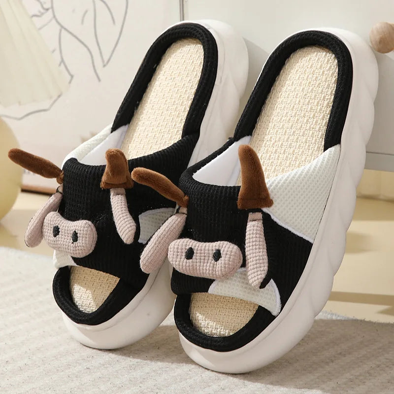 Cute Animal Slipper For Women Girls Fashion Kawaii Fluffy Winter Warm Slippers Woman Cartoon Milk Cow House Slippers Funny Shoes