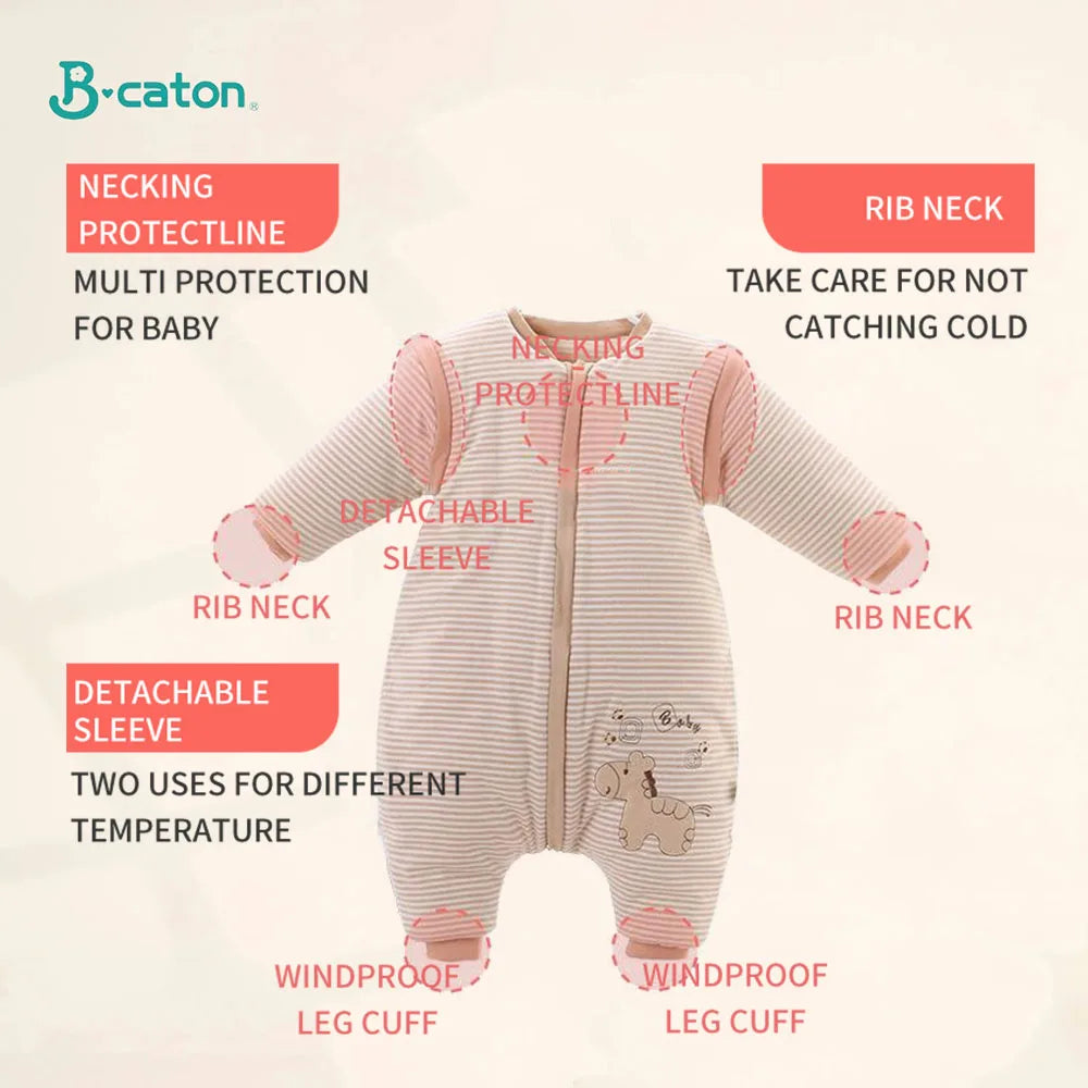 Cotton Kids Baby Sleeping Bag Infants Toddle Autumn Winter Thicken Warm Cotton Detachable Sleepwear Children Pajama Jumpsuit