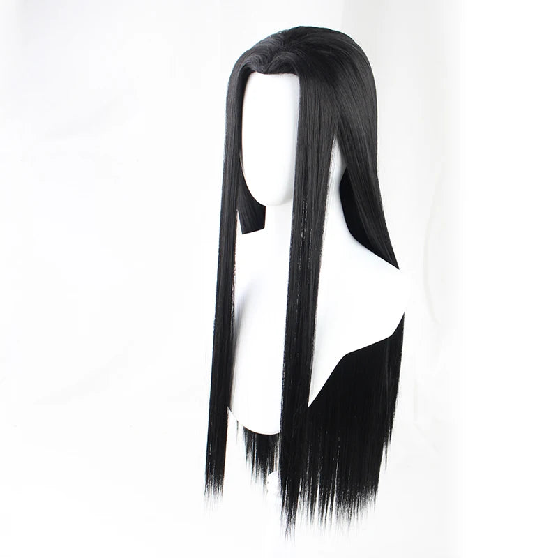 80cm Wigs 100cm Black Long Straight Centre Parting Widow's Peak Styled Heat Resistant Synthetic Hair Anime Cosply Wig + Wig Cap