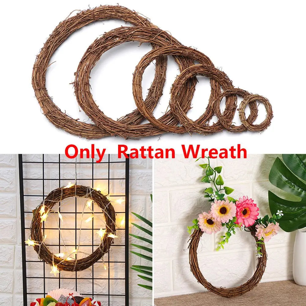 10-30CM Round/Heart  Shape Sepak Takraw Wreath Wicker Rattan Garland Door Hanging Decor