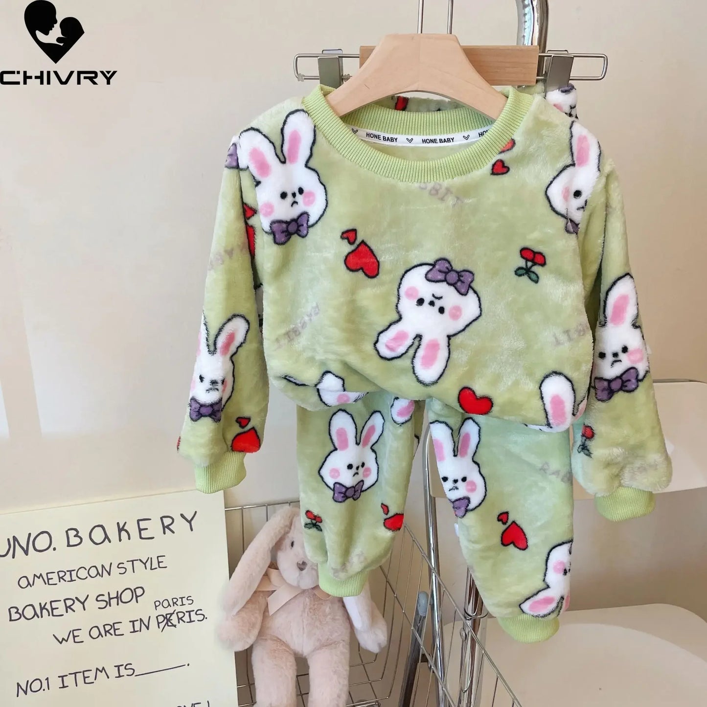 New 2023 Autumn Winter Kids Thicken Soft Flannel Pajamas Sets Baby Boys Girls Cartoon O-neck Pullover Warm Sleeping Sets Pyjamas