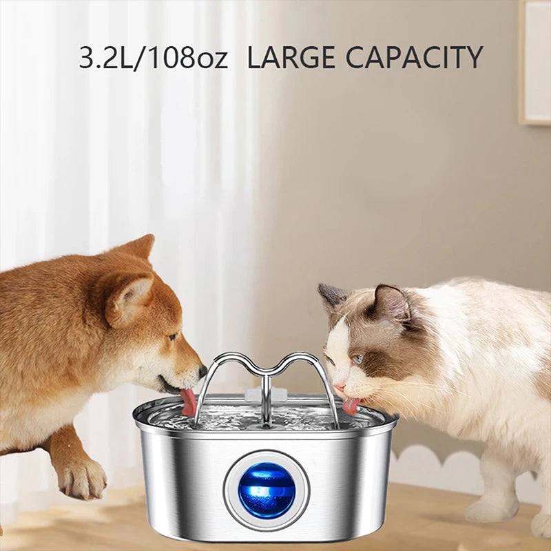 Automatic Cat Fountain with Water Level Window,Stainless Steel Cat Water Fountain Quiet Pump Water Dispenser for Multiple Pets