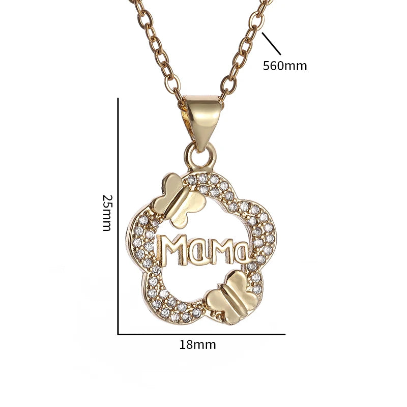 Exquisite Zircon Butterfly Letter Pendant Necklace Women's Petal Mom Jewelry Gift