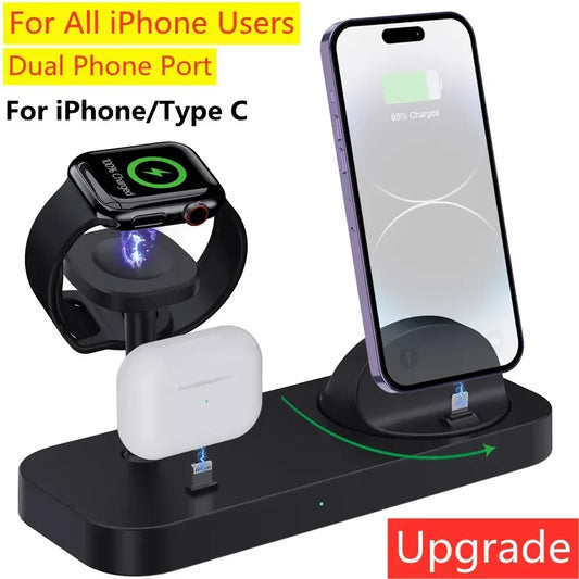 4 In 1 Wireless Charger Stand Pad Fast Charging Station Dock for iPhone 15 14 13 12 Pro Max Apple Watch 8 7 6 Ultra Airpods Pro