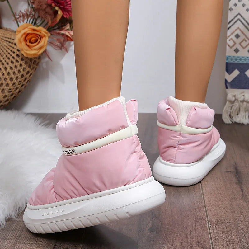 Waterproof Soft Plush Ankle Boots Women Winter Thick Sole Non-Slip Snow Boots Woman Down Comfort Keep Warm Cotton Padded Shoes