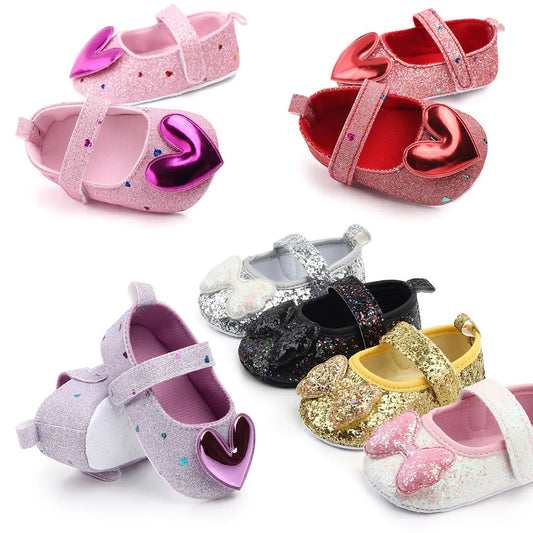 New Baby Shoes Newborn Girl Princess PU Toddler Shoes Bow Decor Rubber Sole Anti-Slip First Walker Shoes 0-18M walkers