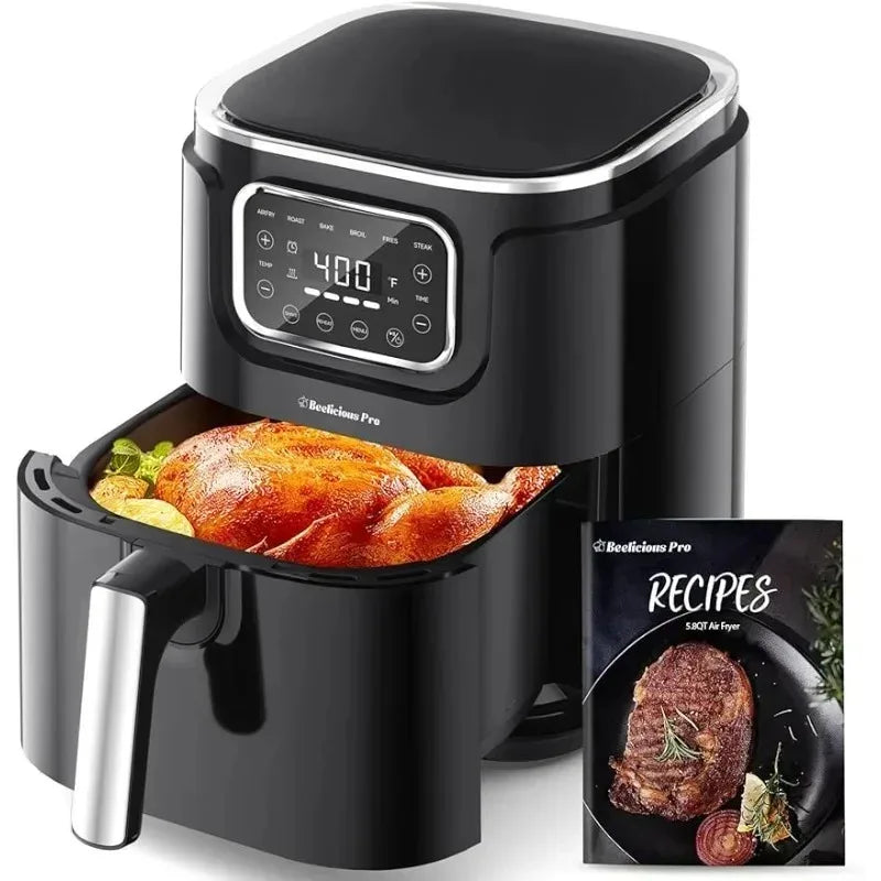 Air Fryer, Beelicious® 5.8QT Large Air Fryers, 8-in-1 Digital Airfryer with Shake Reminder, Flavor-Lock Tech, Dishwasher-Safe &