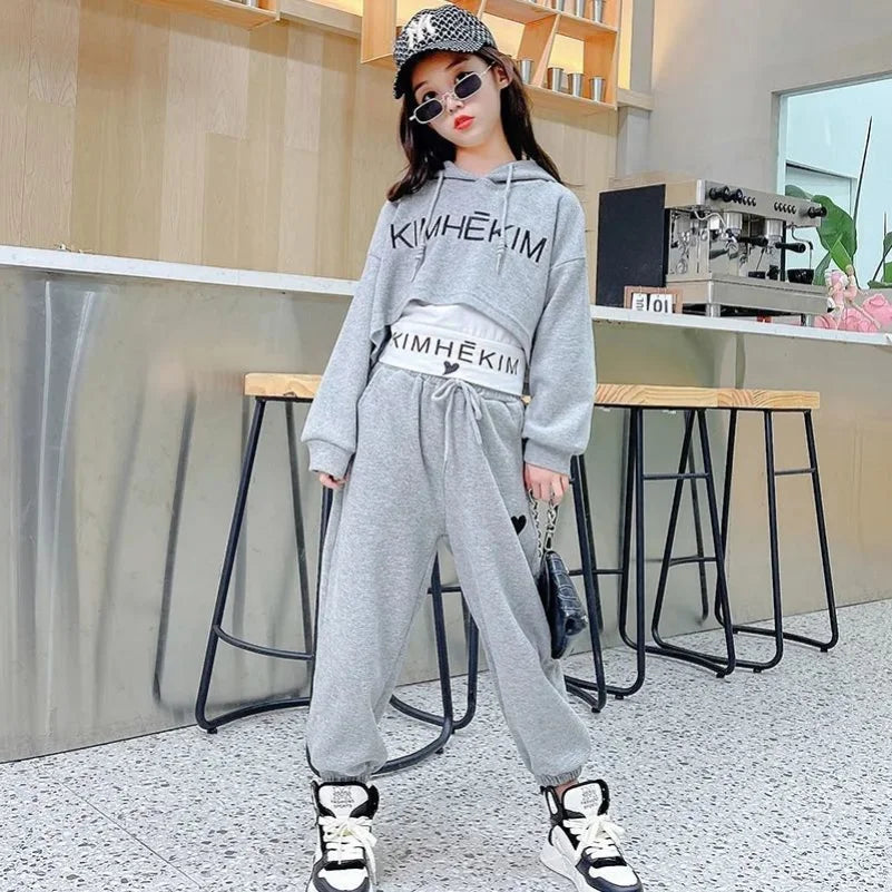 Girls Casaul Fashion Korean Style Tracksuit Kids 3pcs Vest+Hoodie+Pants Sport Suits Teenage 5-14 Years Girls Clothing