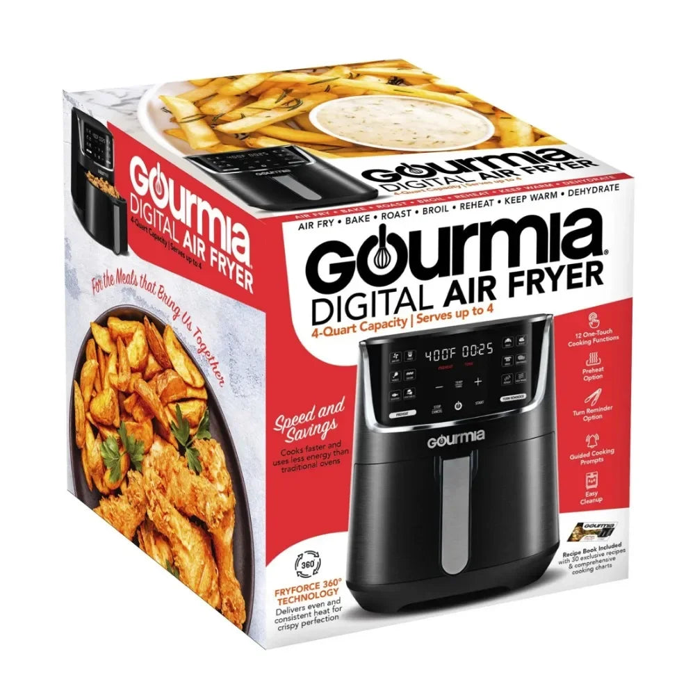 New Gourmia 4-Quart Digital Air Fryer with 12 One-Touch Presets