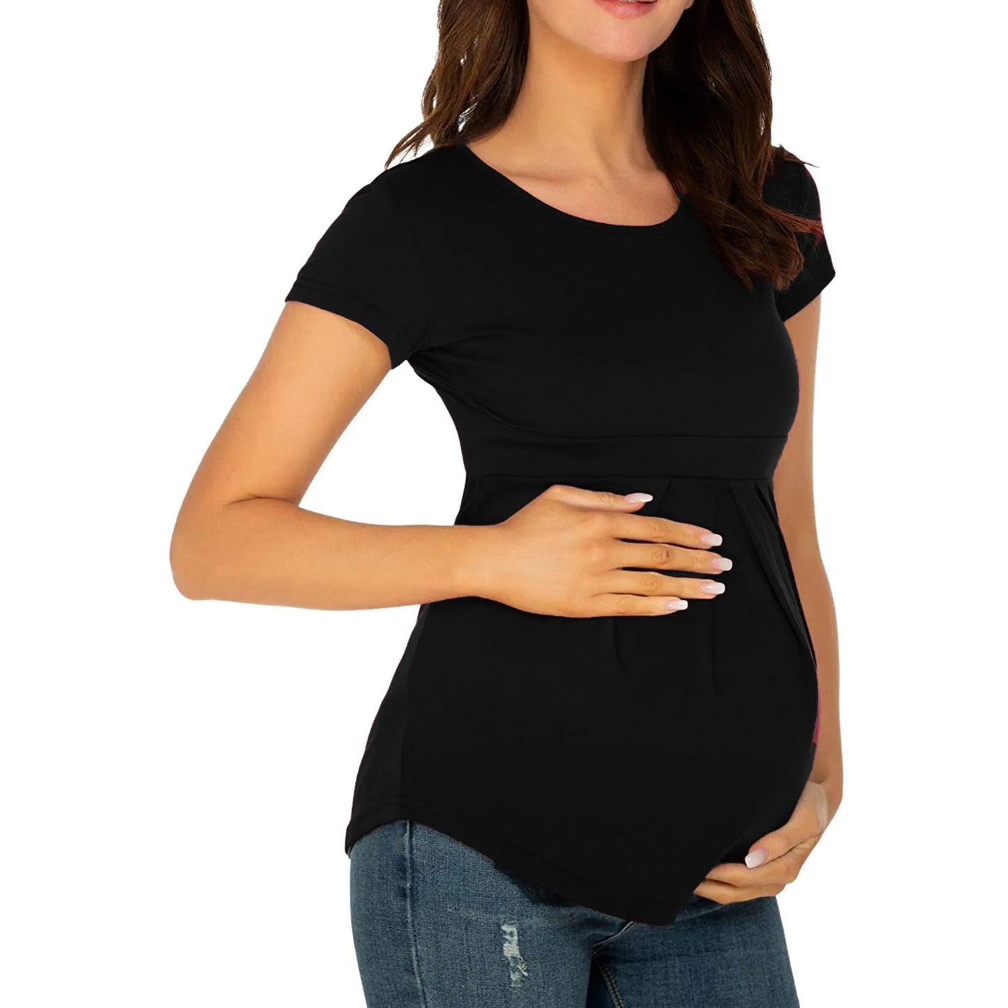 Fashion Women's Shirt Maternity Floral Printed Nursing Tops Breastfeeding Double Layer Soft Short Sleeve Top Pregnancy Clothes