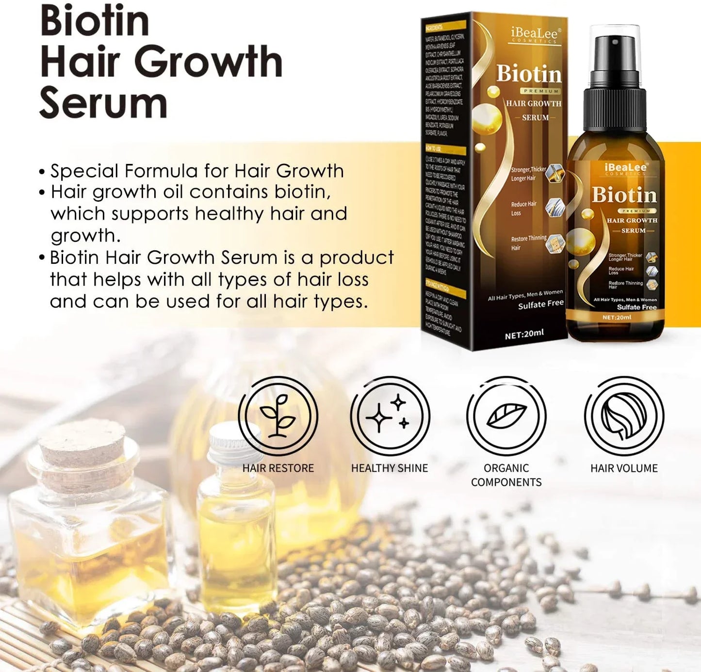 Hair Growth Products Biotin Anti Hair Loss Spray Scalp Treatment Fast Growing Care Essential Oils for Men Women Hair Care