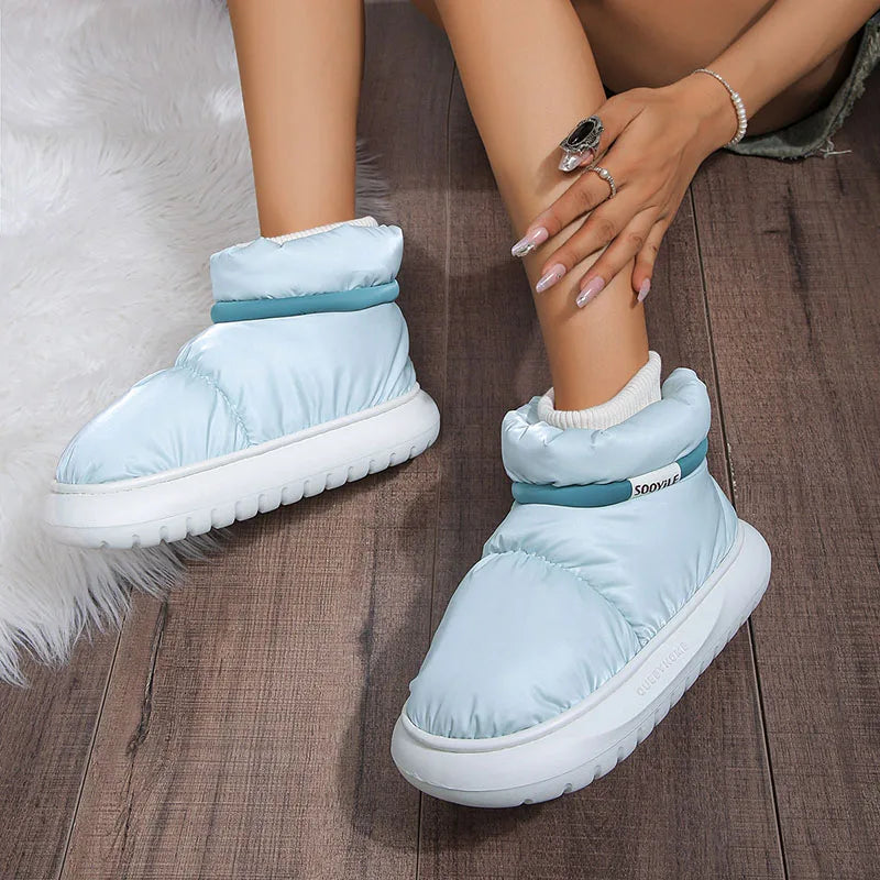 Waterproof Soft Plush Ankle Boots Women Winter Thick Sole Non-Slip Snow Boots Woman Down Comfort Keep Warm Cotton Padded Shoes