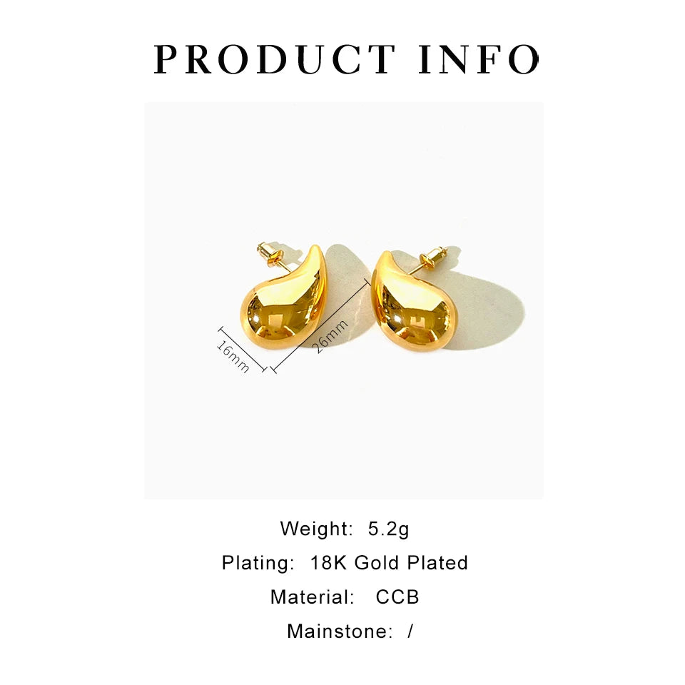 Ghidbk Light Weight CCB Gold Plated Water Drop Stud Earrings for Women Statement Chunky Dome Teardrop Kylie Jenner Earrings