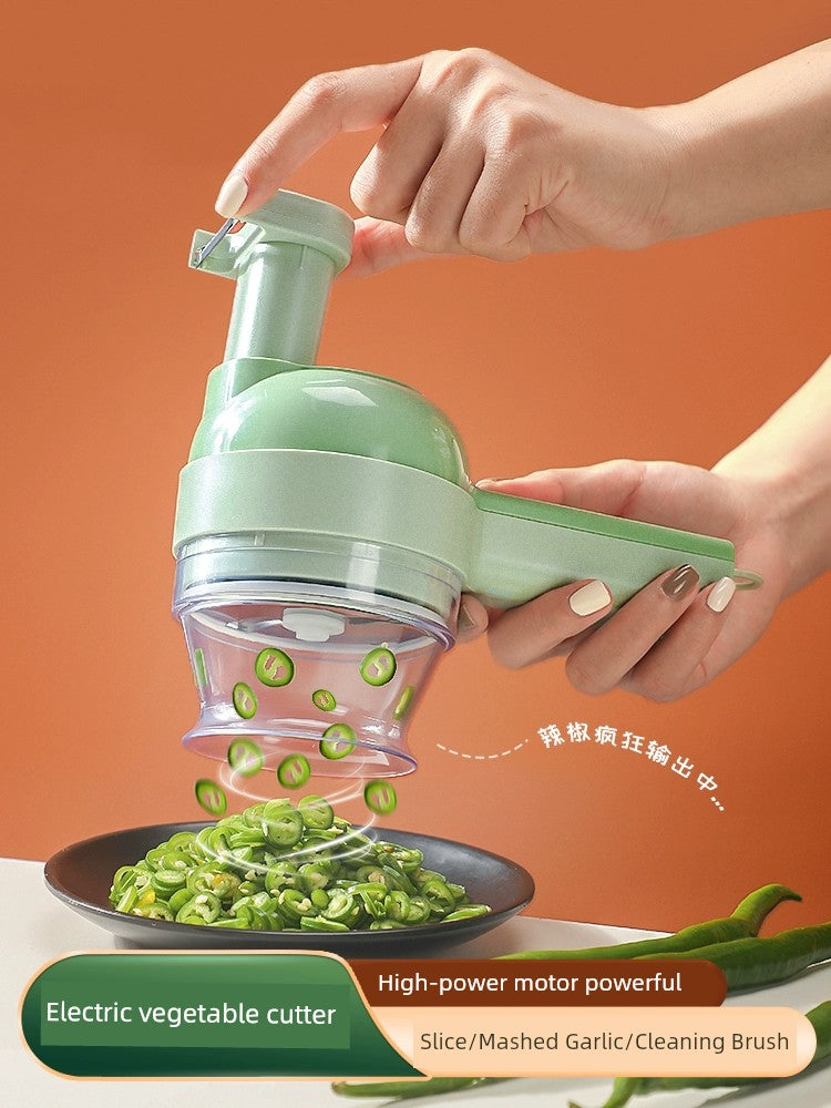 Handheld Side Dish Cooking Machine Chopping Pepper Circle Chopped Green Onion Chopper Cut Ginger Powder Garlic Slice Vegetable Cutter Electric Garlic Grinder