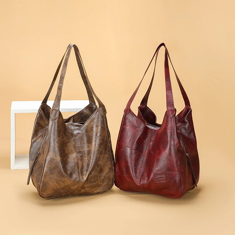 Large Capcaity PU Leather Vintage Women Hand Bag Shopper Totes Luxury Designers Women Shoulder Hobo Bags Ladies Top-handle Bags