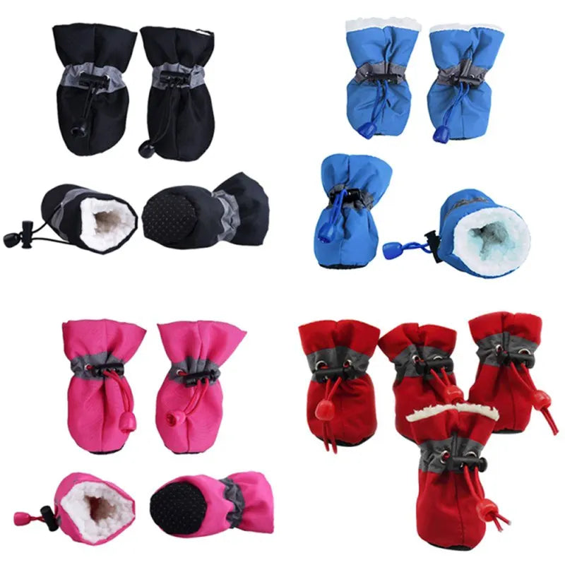 4pcs/set Waterproof Pet Dog Shoes Winter Thick Warm Dog Shoes Rain Snow Boots Footwear For Puppy Dog Socks Booties Pet Paw Care