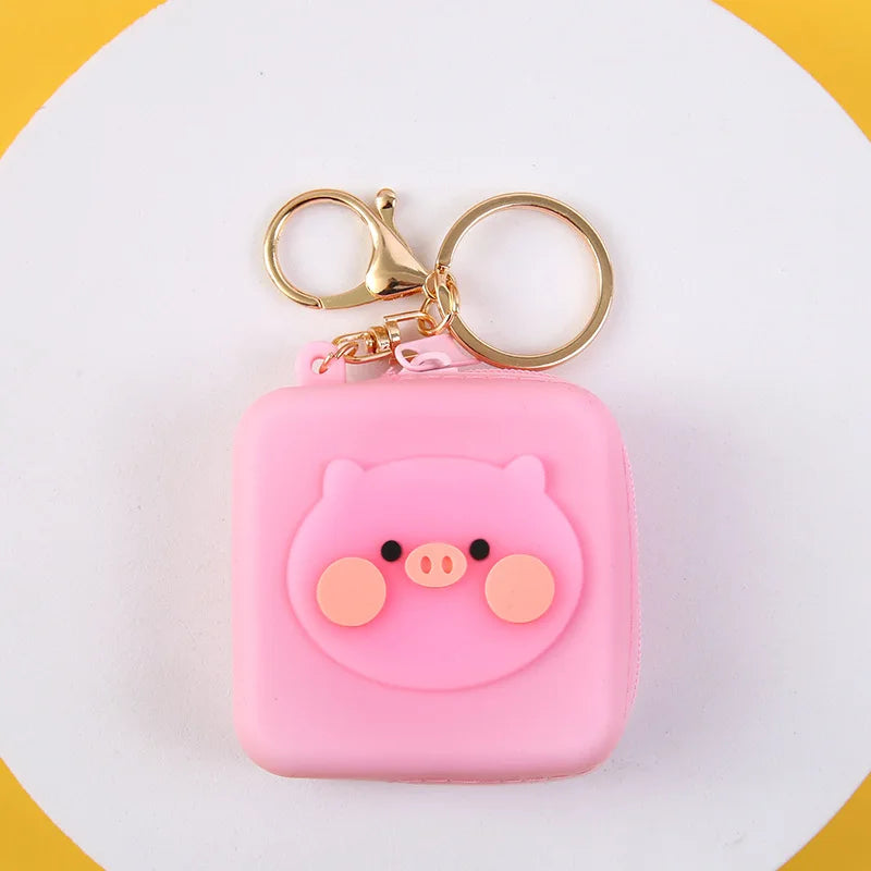 Cartoon Silicone Coin Wallet Animal Women Girls Mini Eearphone Bag Kawali Headset Purse Case Children Kids Gifts 6X6CM