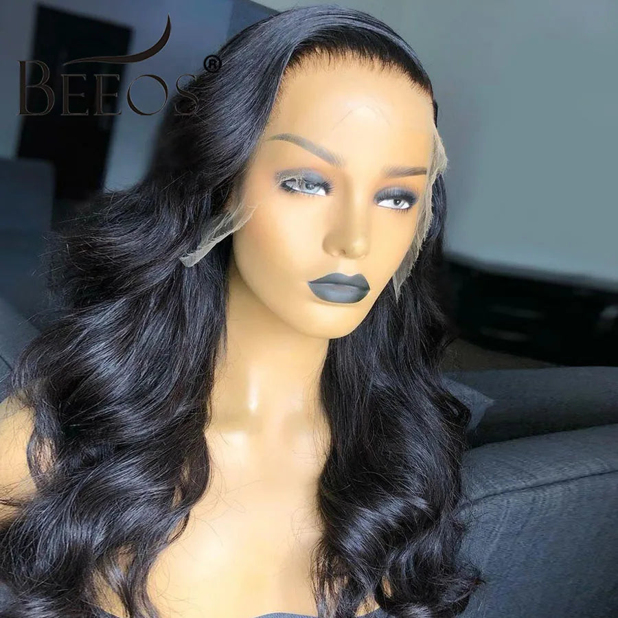 BEEOS 36in 250% Body Wave 13x6 HD Lace Frontal Wig Preplucked 13x4 HD Lace Frontal Human Hair Wigs For Women Melt Skin Brazilian