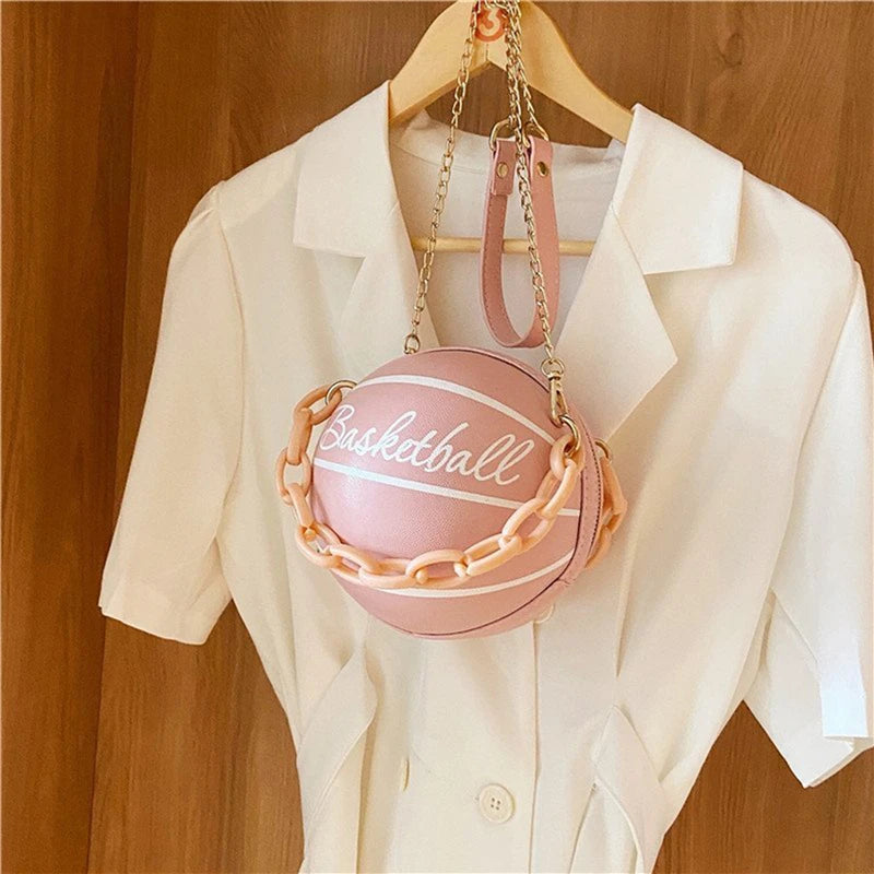 Personalized Basketball Bag Women Chains Handbags Letters Print Shoulder Messenger Bags Female Mini Round Tote Small Bags