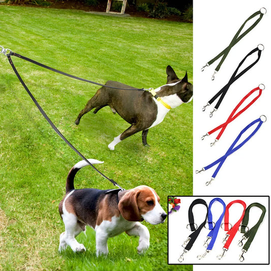 Double Head Leash Double Dog Pet Adjustable Leash Nylon Solid Color Puppy For Harnesses Leads Pet Towing Rope Convenient